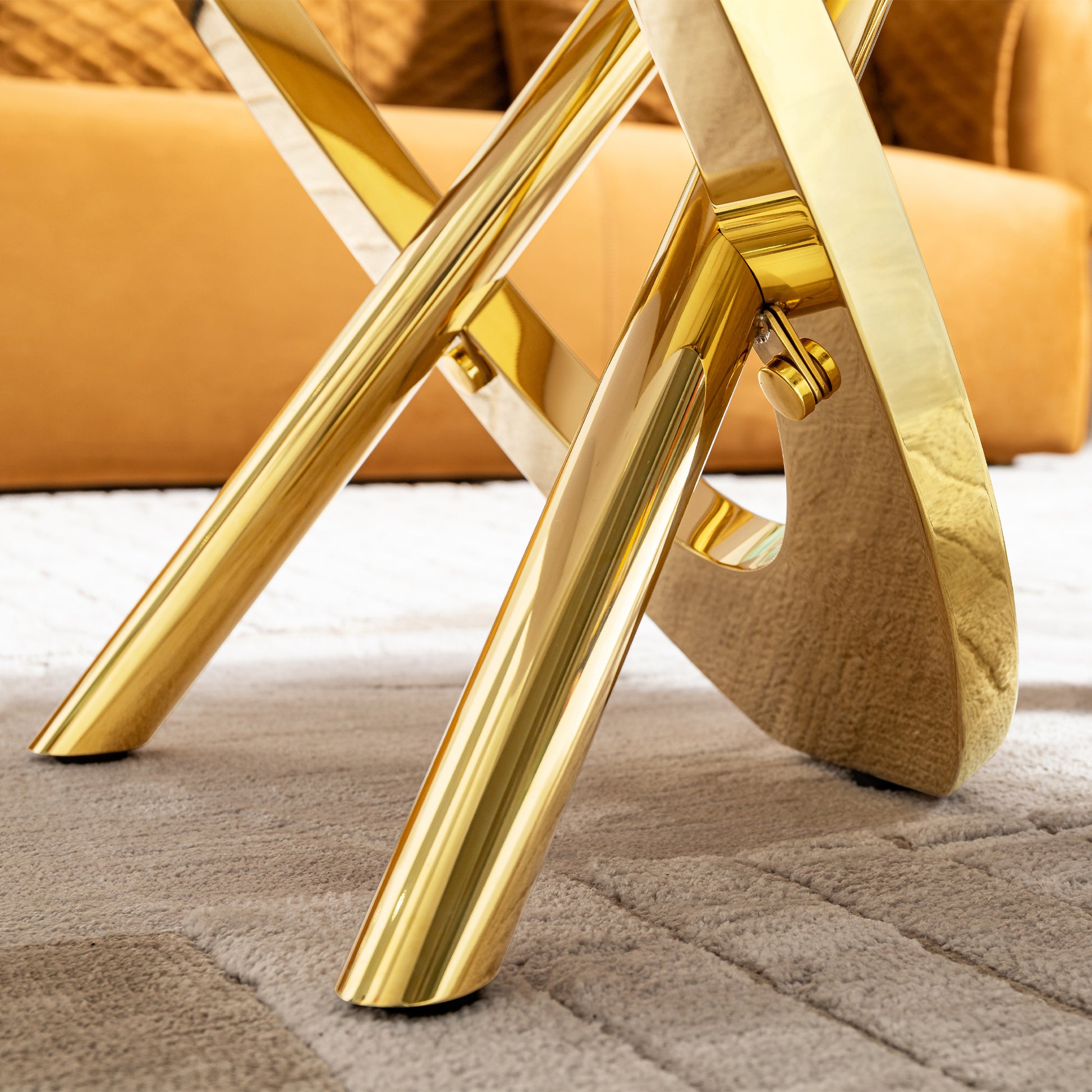 Gold Stainless Steel Marble Pattern Coffee Table 50.78" L X 27.16" W X 18.11" H For Living Room & Office Gold Modern Coffee & End Tables Rectangular Stainless Steel