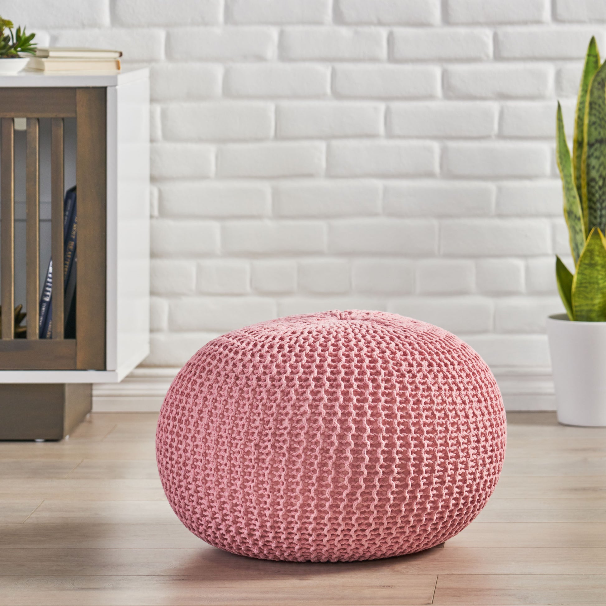 Knited Pouf Pink Cotton