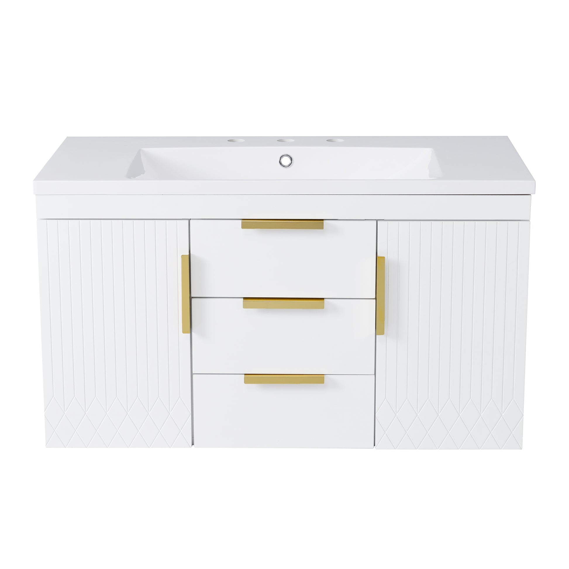 36'' Wall Mounted Bathroom Vanity With Resin Sink, Floating Bathroom Storage Cabinet With 2 Drawers, Solid Wood Bathroom Cabinet White Bathroom Modern Mdf