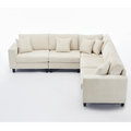 Packaging Upgrade Oversized Modular Sectional Sofa Set, L Shaped Couch,Corduroy ,Upholstered,Deep Seat,5 Seat,5 Throw Pillow And 6 Back Cushion,Living Room, Apartment ,Beige Beige Polyester Wood