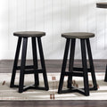 Rustic Distressed Solid Wood Round Dining Stool Grey Gray Pine Pine