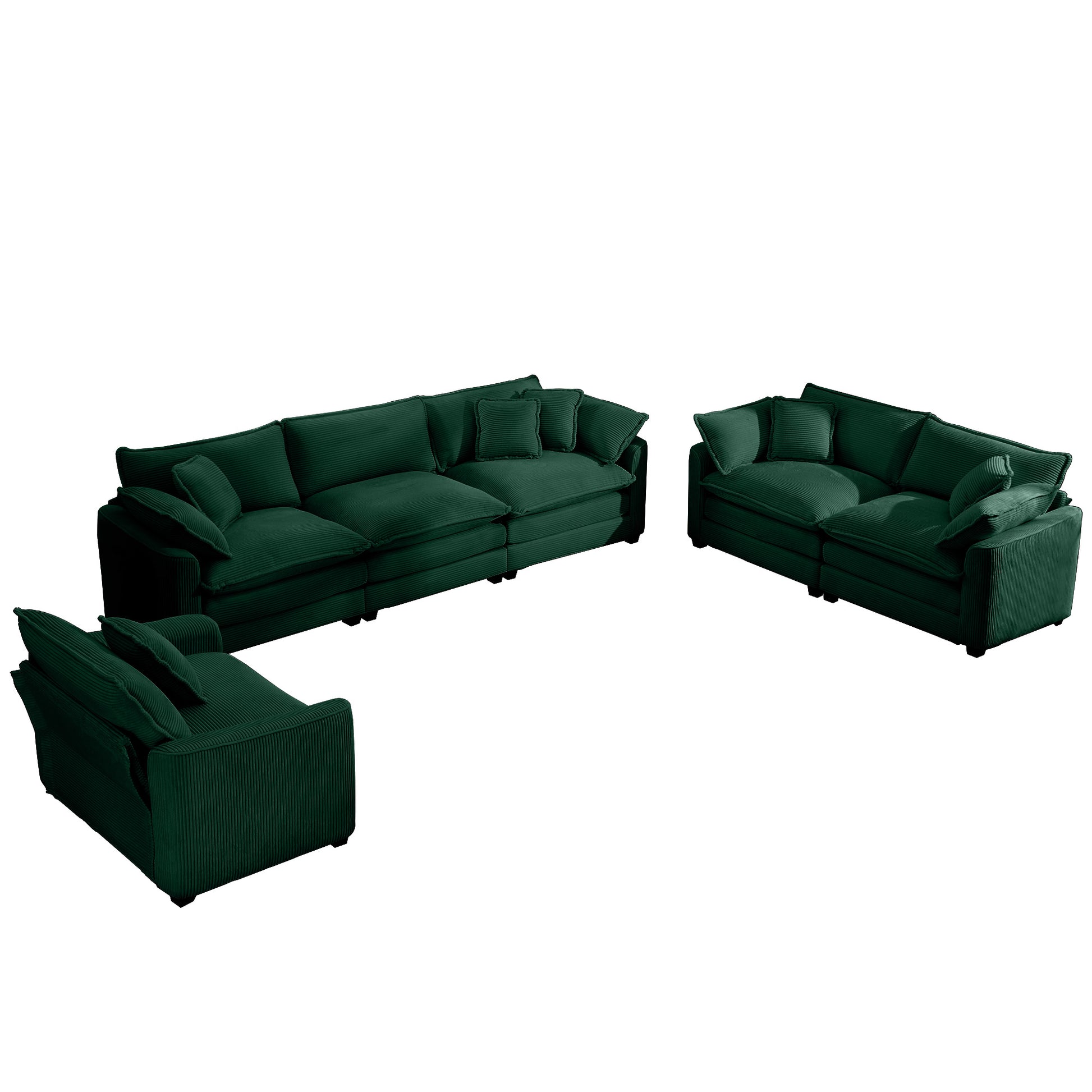 3 Piece Sectional Sofa Oversized Sectional Sofa Comfortable Sectional Sofaone Single Sectional Sofa, One 2 Seater Sofas, One 3 Seater Sofas Green Corduroy Deep Seat Sofa Green Corduroy 6 Seat