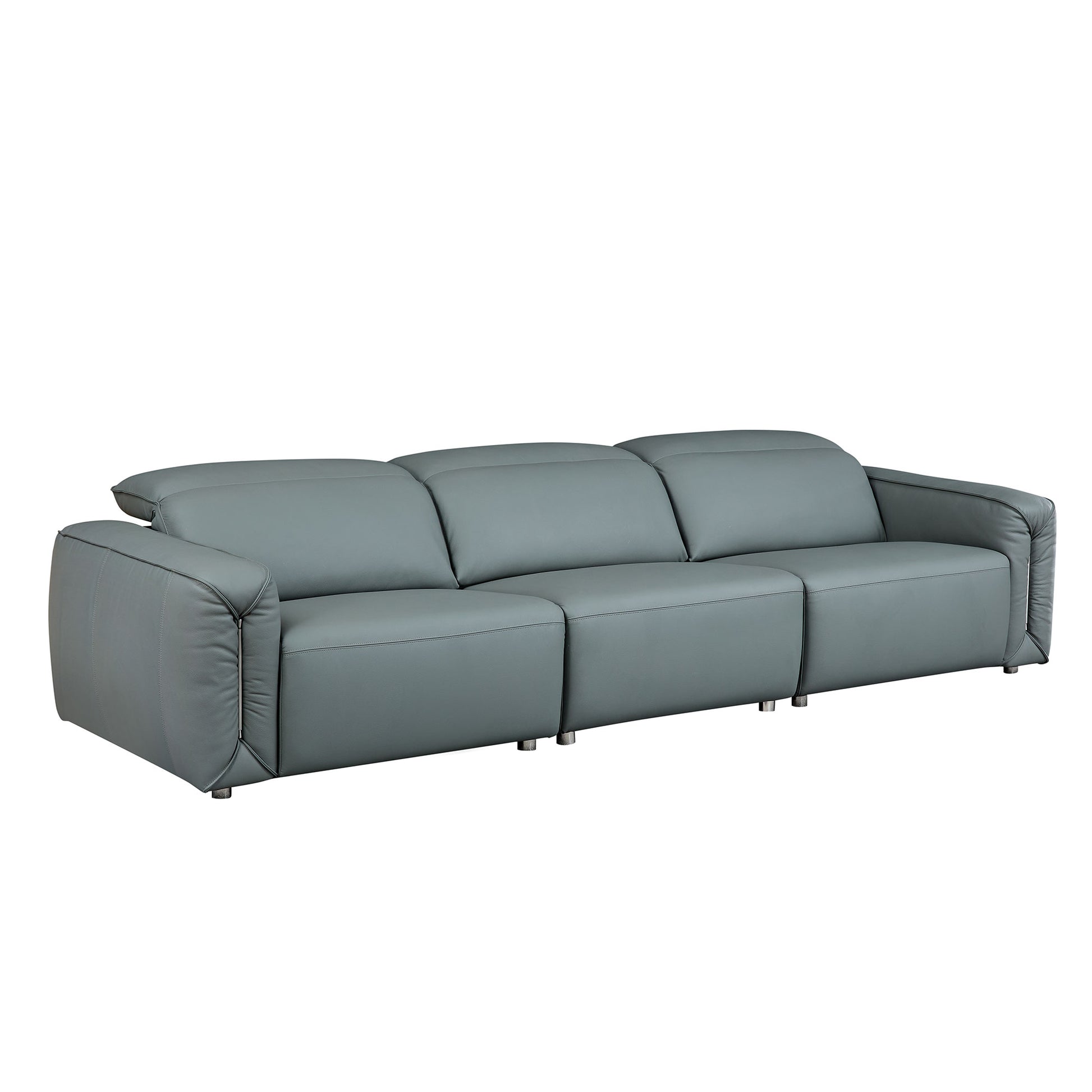 Modern Simple Line Design 3 Seater Leather Sofa For Living Room, Comfy Sofa Couch With Extra Deep Seats,Adjustable Headrests Couch,Blue Grey Blue Grey Leather 3 Seat