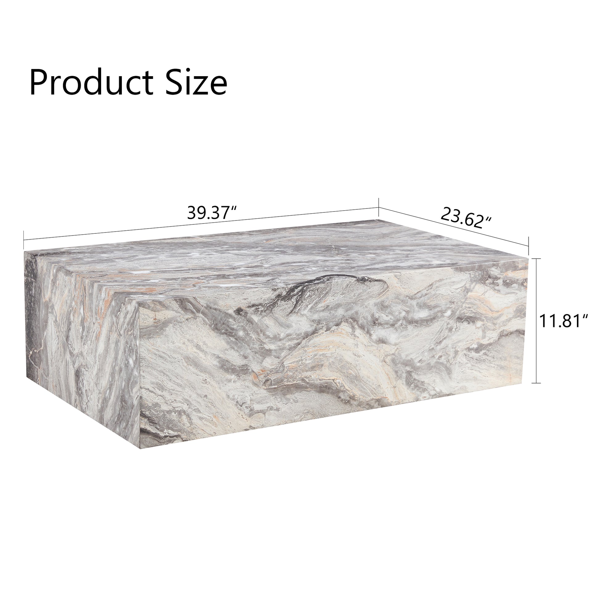 Modern Mdf Coffee Table With Grey Texture Pattern 39.3X23.6X11.8 Inches Stylish And Durable Design Grey Mdf