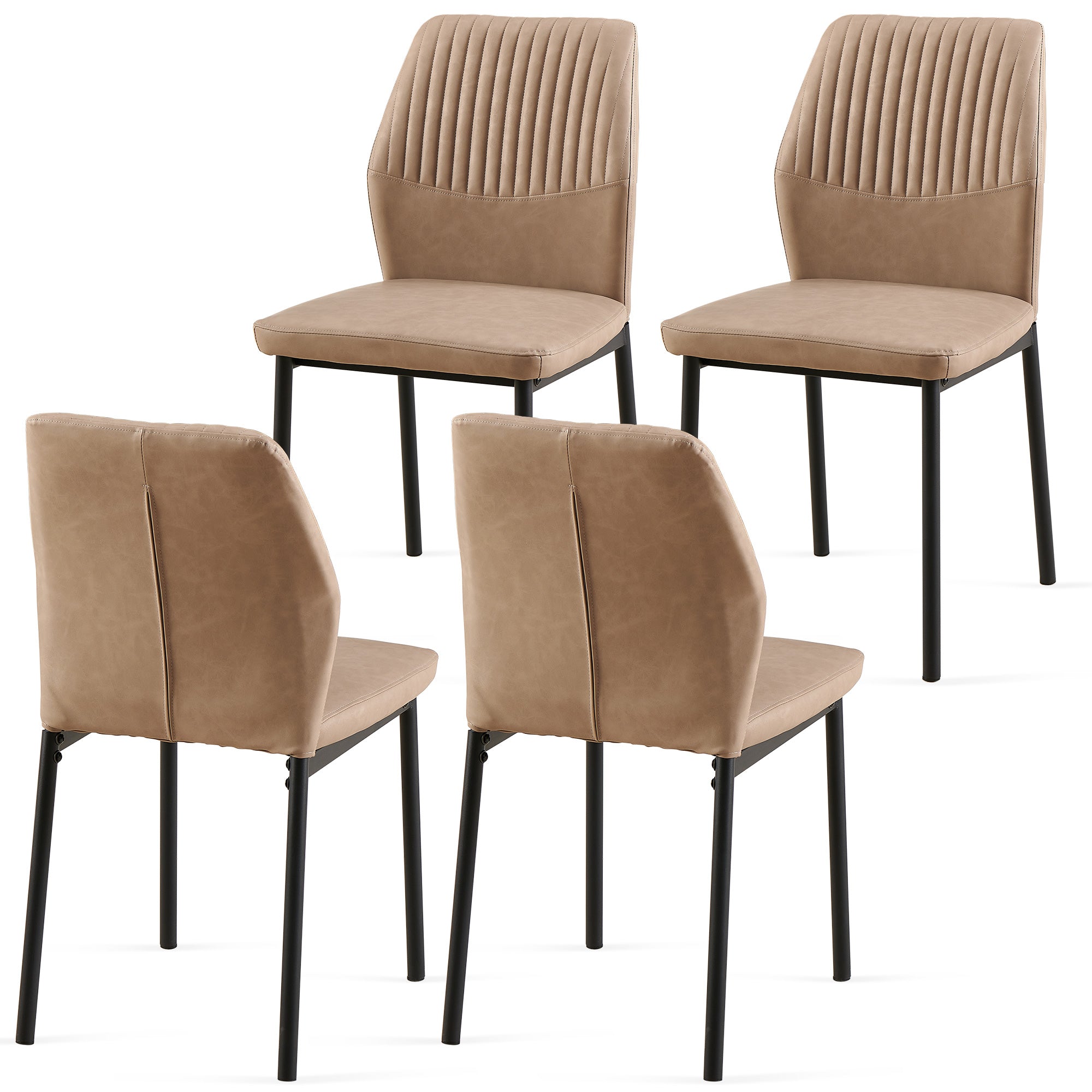 Beige Pu Leather Dining Chairs Living Room Chair Modern Kitchen Armless Side Chair With Metal Legs Set Of 4 Metal Plaid Beige Dining Room Powder Coated Foam Dry Clean Modern Dining Chairs Solid Back Foam Pu Leather