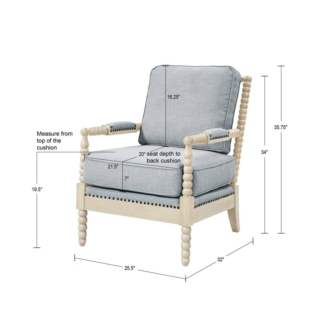 Accent Arm Chair Ivory Grey Wood Fabric