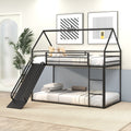 Twin Over Twin House Bed With Ladder And Slider Twin Black Steel