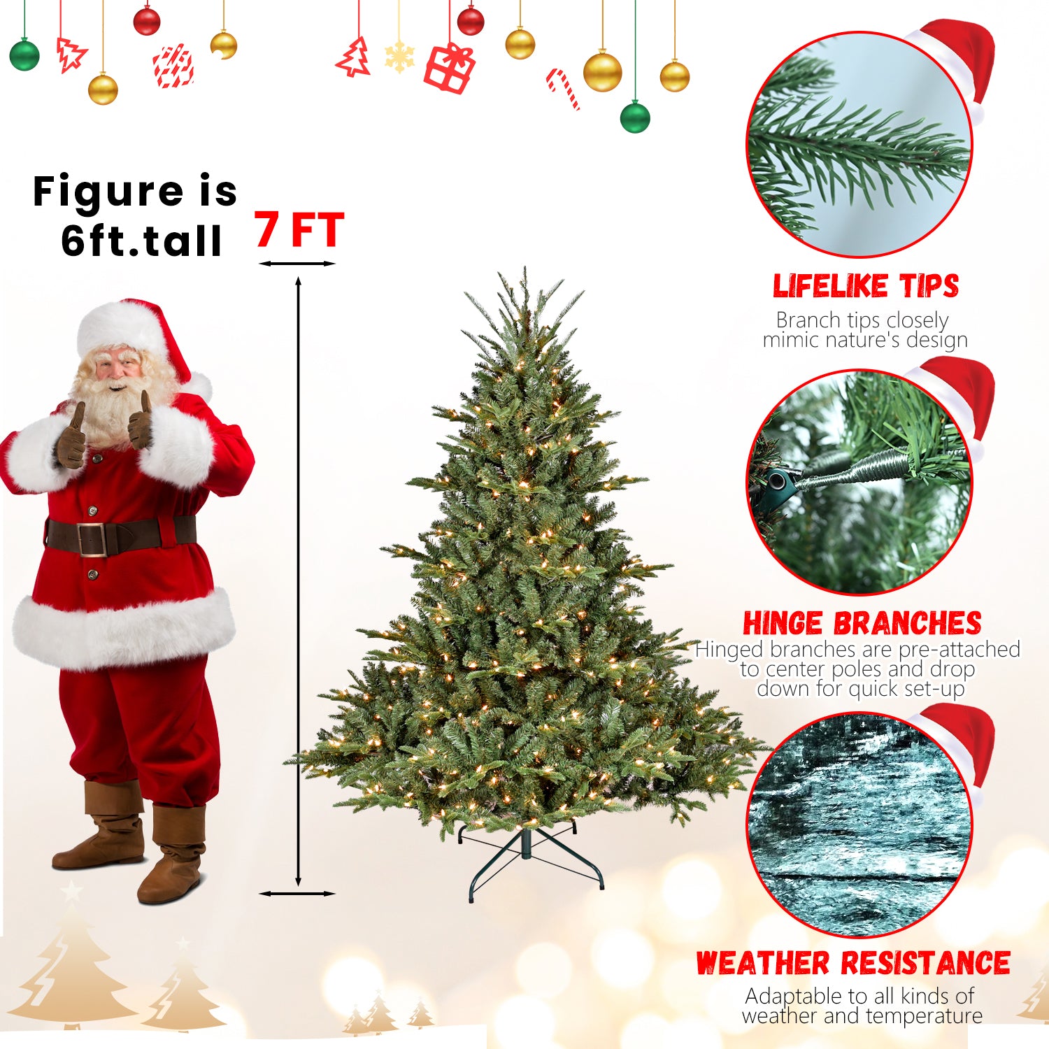 7.5Ft Christmas Tree Simulate Nature Advanced Materials Premium Hinged Spruce Artificial Douglas Firs Tree, Christmas Holiday Party Atmosphere Decoration Year Celebration Pe Pvc Xmas Tree Green