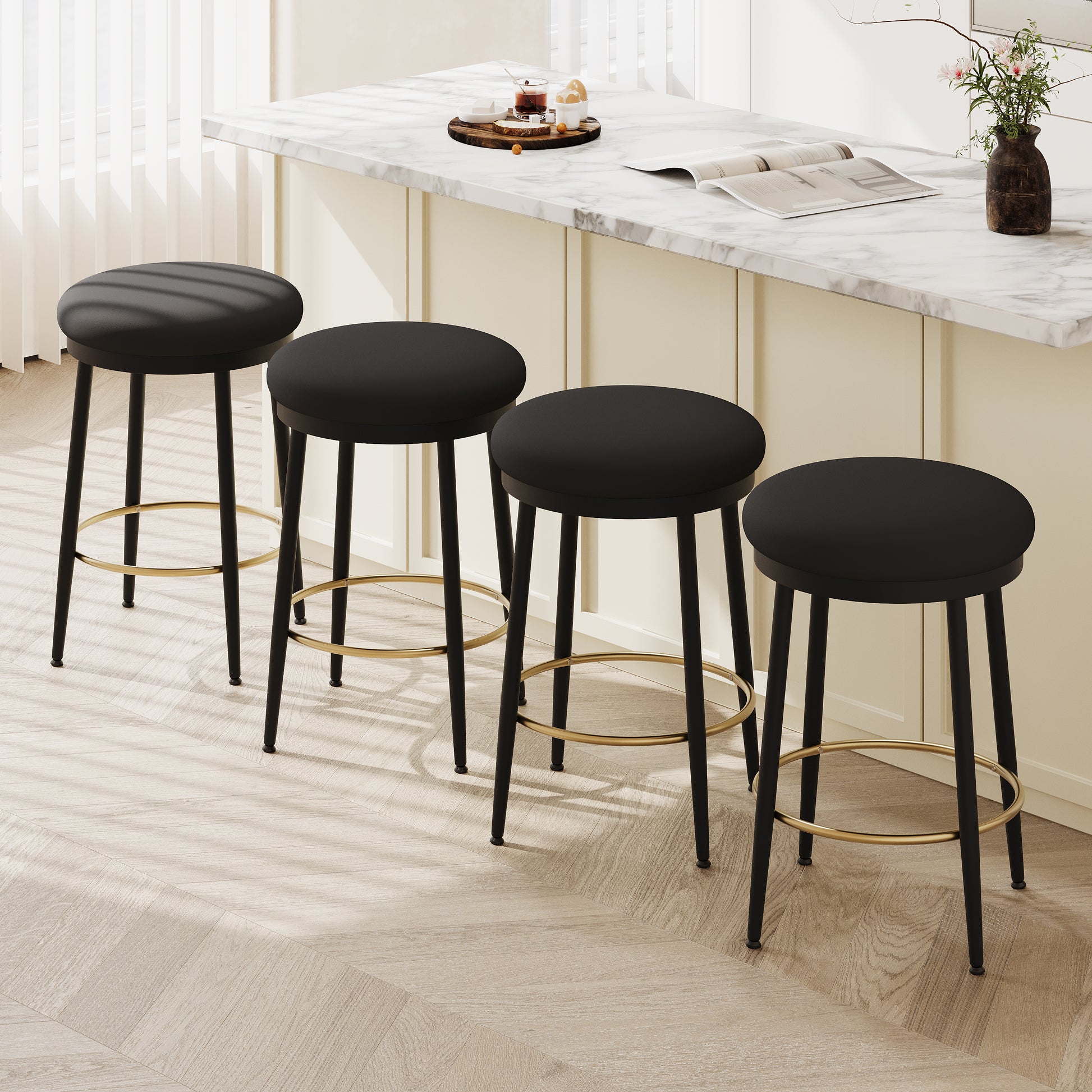 24.75'' Modern Counter Stools Set Of 4,Black Counter Stools With Iron Frame,Sponge Cushion,Footrest,Suitable For Kitchen Bedroom Dining Room. Iron Black Kitchen Sponge Round Modern Set Of 4 Or More