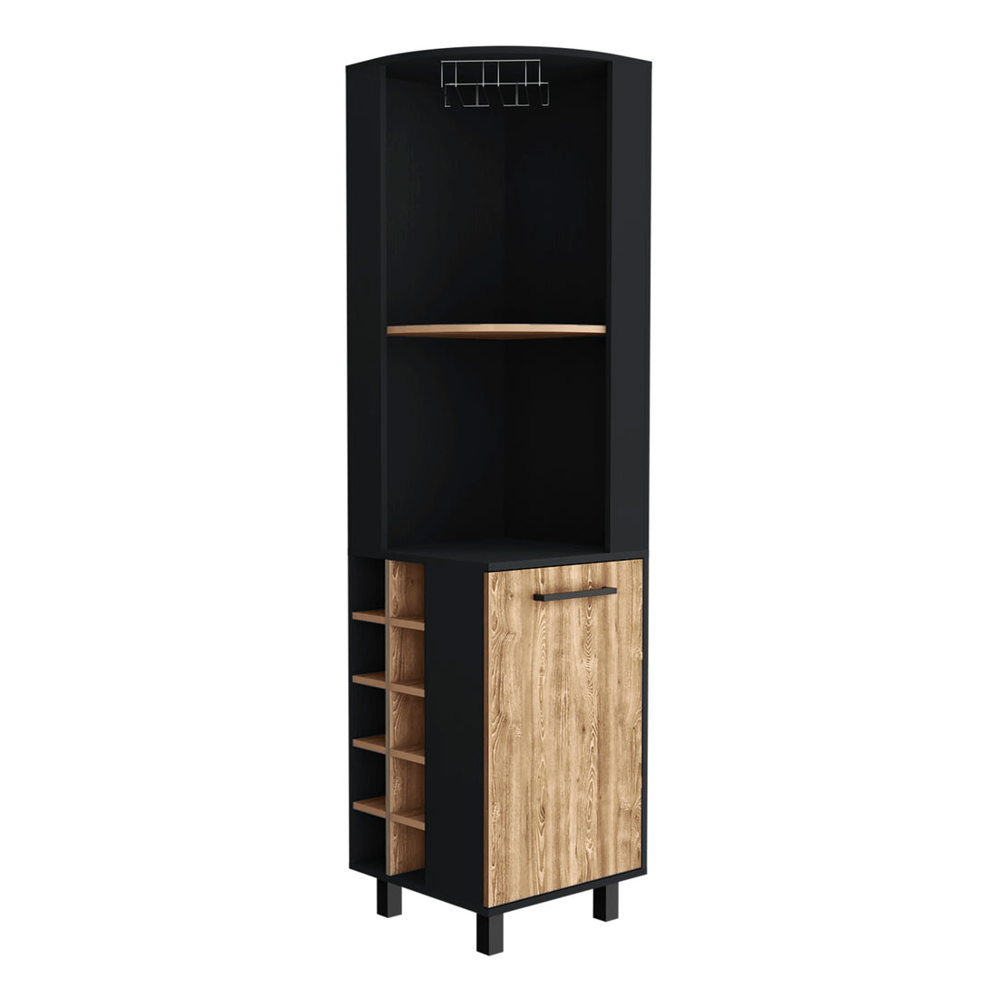 Kaia 70" Tall Corner Bar Cabinet With Four Shelves, Ten Wine Bottle Cubbies And Stemware In Black Pine Multi Primary Living Space Modern Shelves Included Particle Board