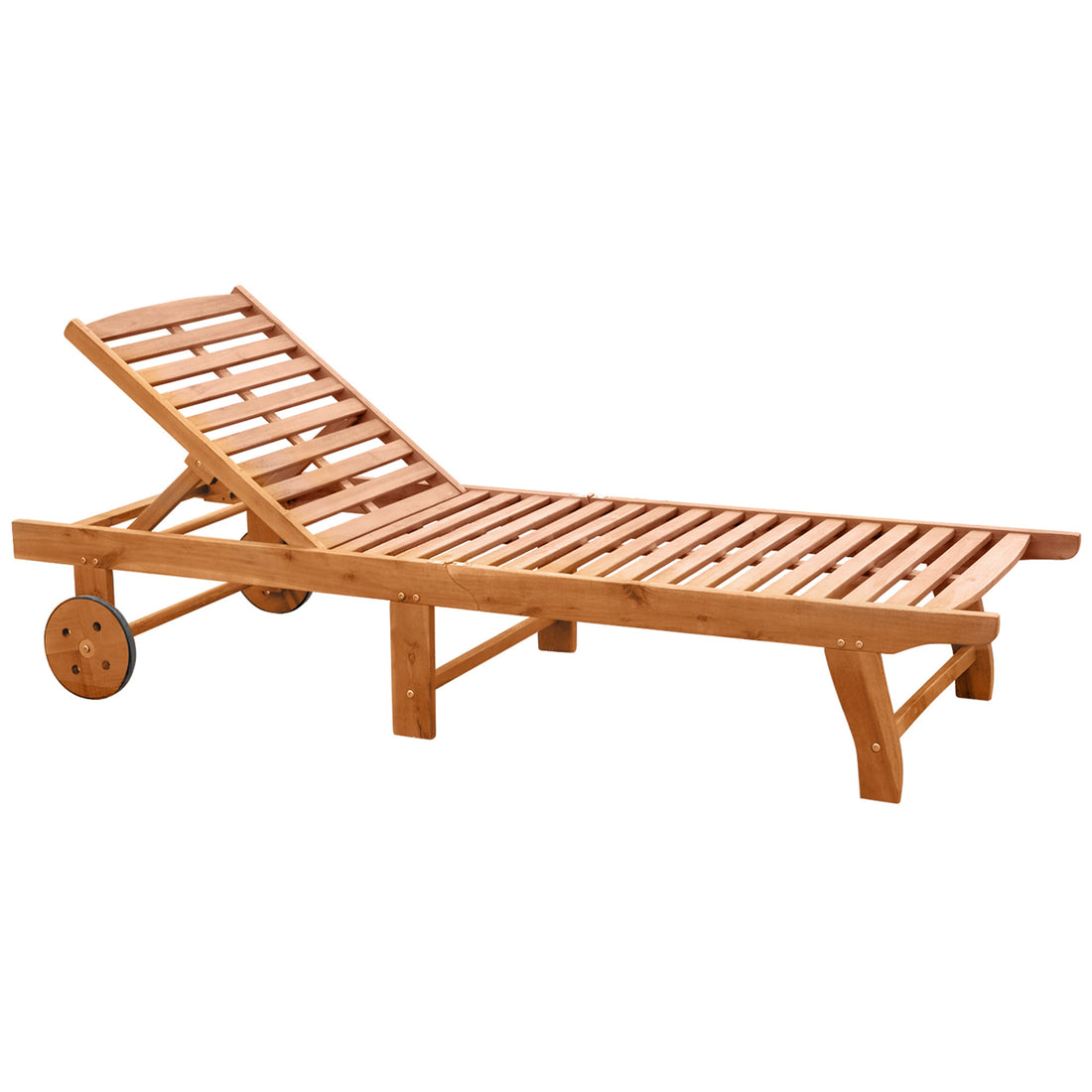 Outsunny Outdoor Folding Chaise Lounge Chair Recliner With Wheels, Acacia Wood Frame Teak Color Natural Acacia Wood