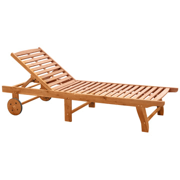 Outsunny Outdoor Folding Chaise Lounge Chair Recliner With Wheels, Acacia Wood Frame Teak Color Natural Acacia Wood