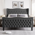 Lift Up Velvet Gray King Size Bed Box Spring Not Required King Gray Wood Light Brown Bedroom American Design Poplar Slat Beds Foam Velvet Upholstered