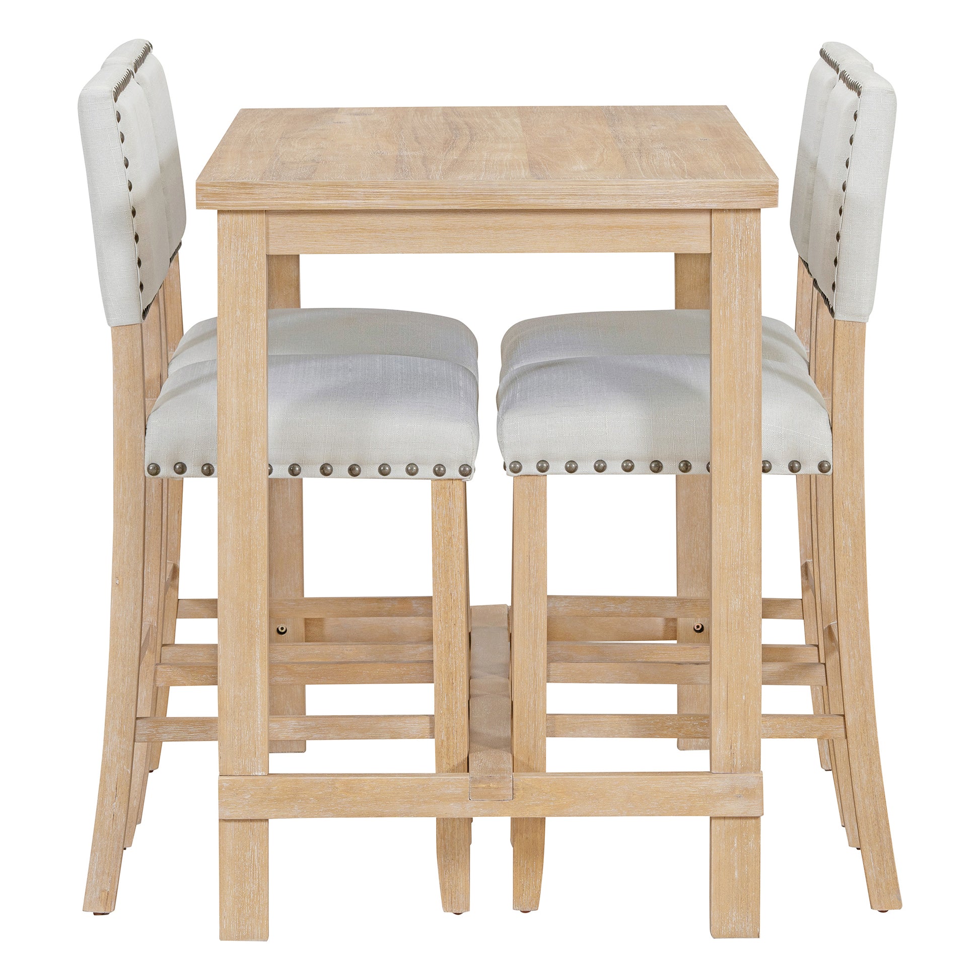 5 Piece Counter Height Dining Set, Classic Elegant Table And 4 Chairs In Natural Wood Wash Natural Wood Wash Solid Wood