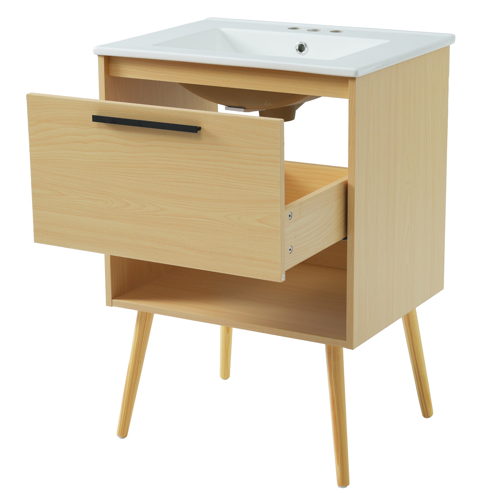 24" Bathroom Vanity With Sink Combo, Multi Functional Bathroom Cabinet With Drawer, Mdf Board, Natural Natural Solid Wood Mdf