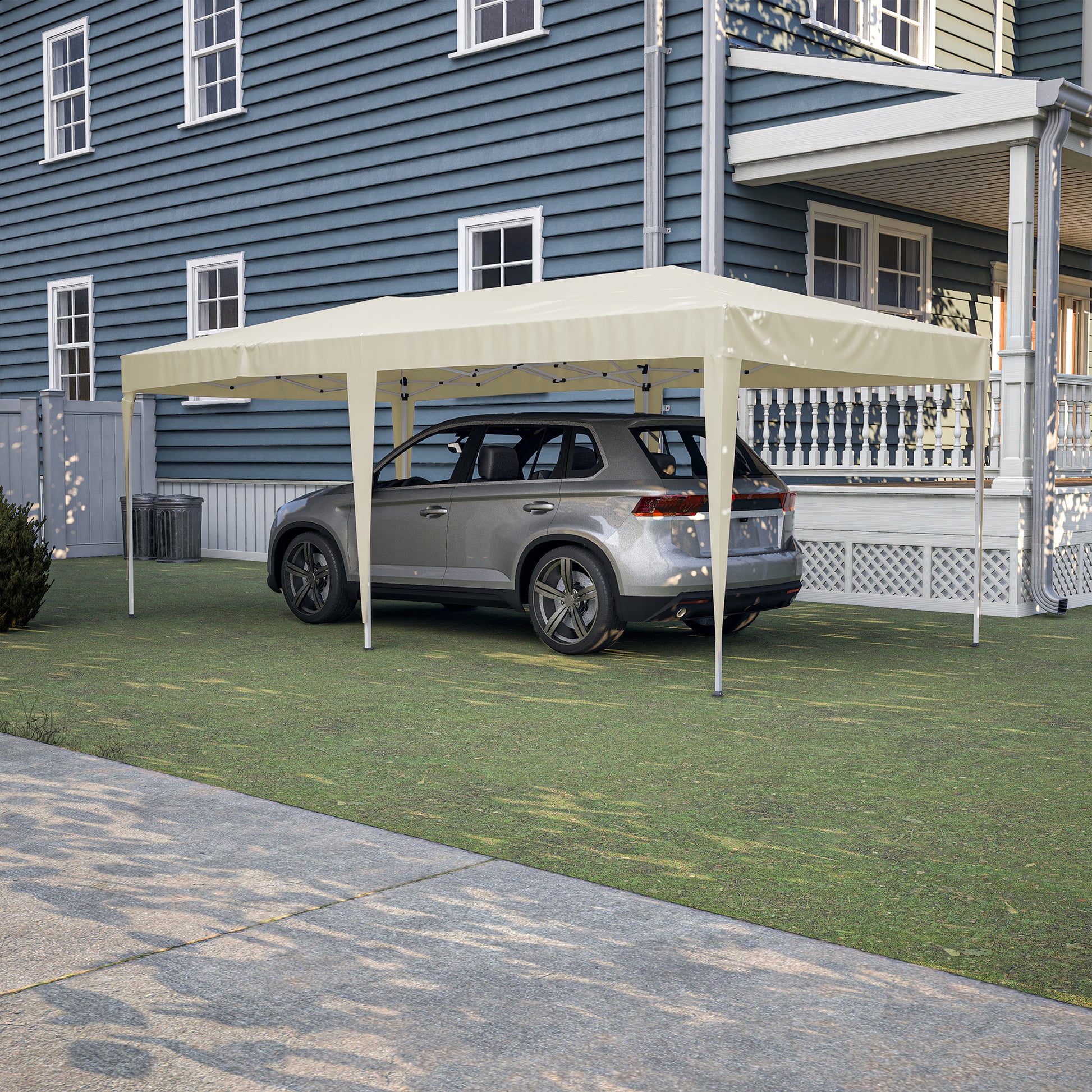 10'X20' Pop Up Canopy Tent With 6 Sidewalls, Ez Pop Up Outdoor Canopy For Parties, Waterproof Commercial Tent With 3 Adjustable Heights, Carry Bag, 6 Sand Bags, 6 Ropes And 12 Stakes, Beige Beige Metal