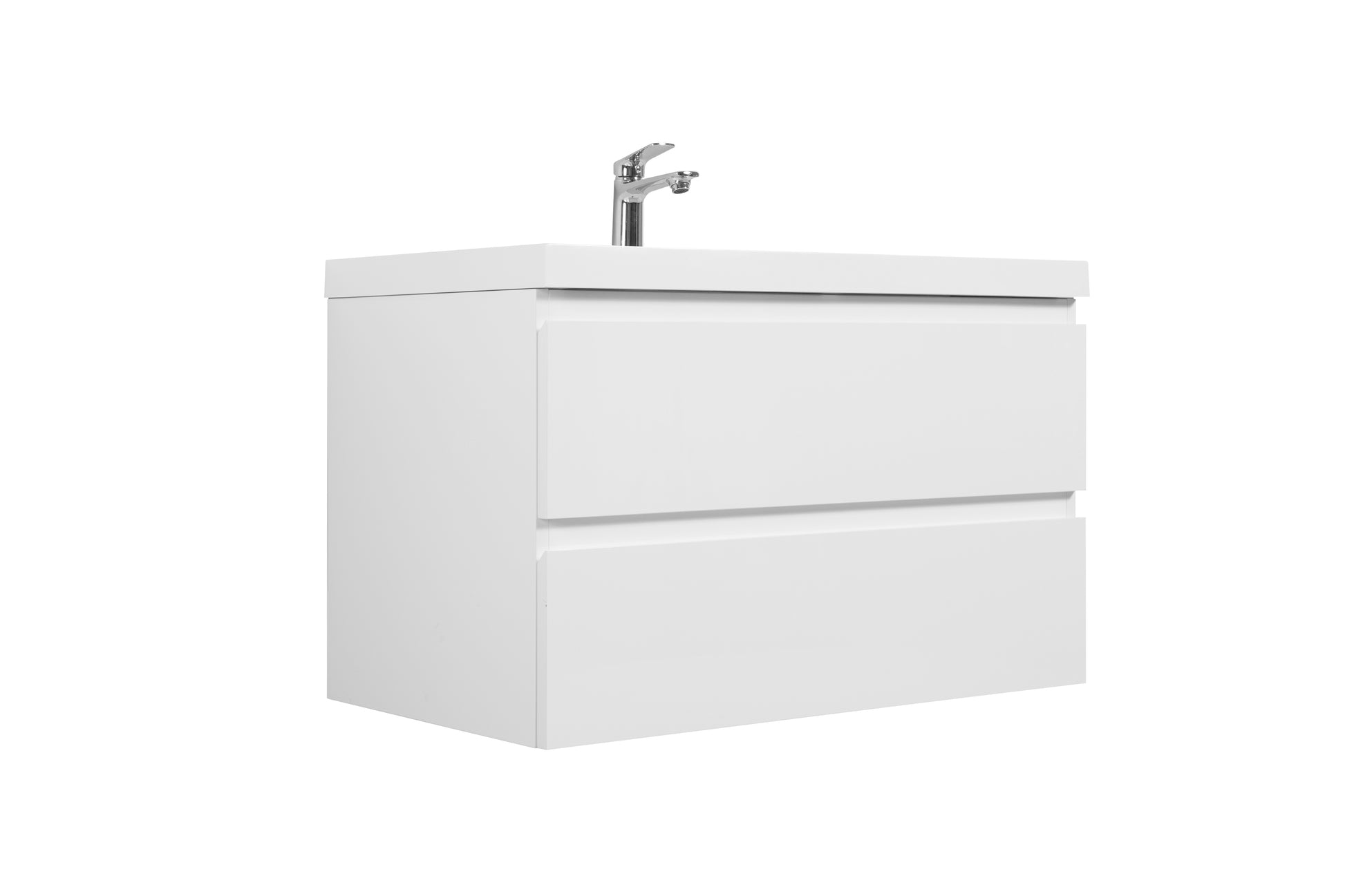 36" Floating Bathroom Vanity With Sink, Modern Wall Mounted Bathroom Storage Vanity Cabinet With Resin Top Basin And Soft Close Drawers, Glossy White 24V11 36Gw 2 Glossy White Bathroom Wall Mounted