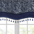 Jacquard Window Rod Pocket Valance With Beads Navy 50X18