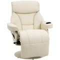 Homcom Manual Recliner, Swivel Lounge Armchair With Side Pocket, Footrest And Cup Holder For Living Room, Cream White Cream White Pu Leather
