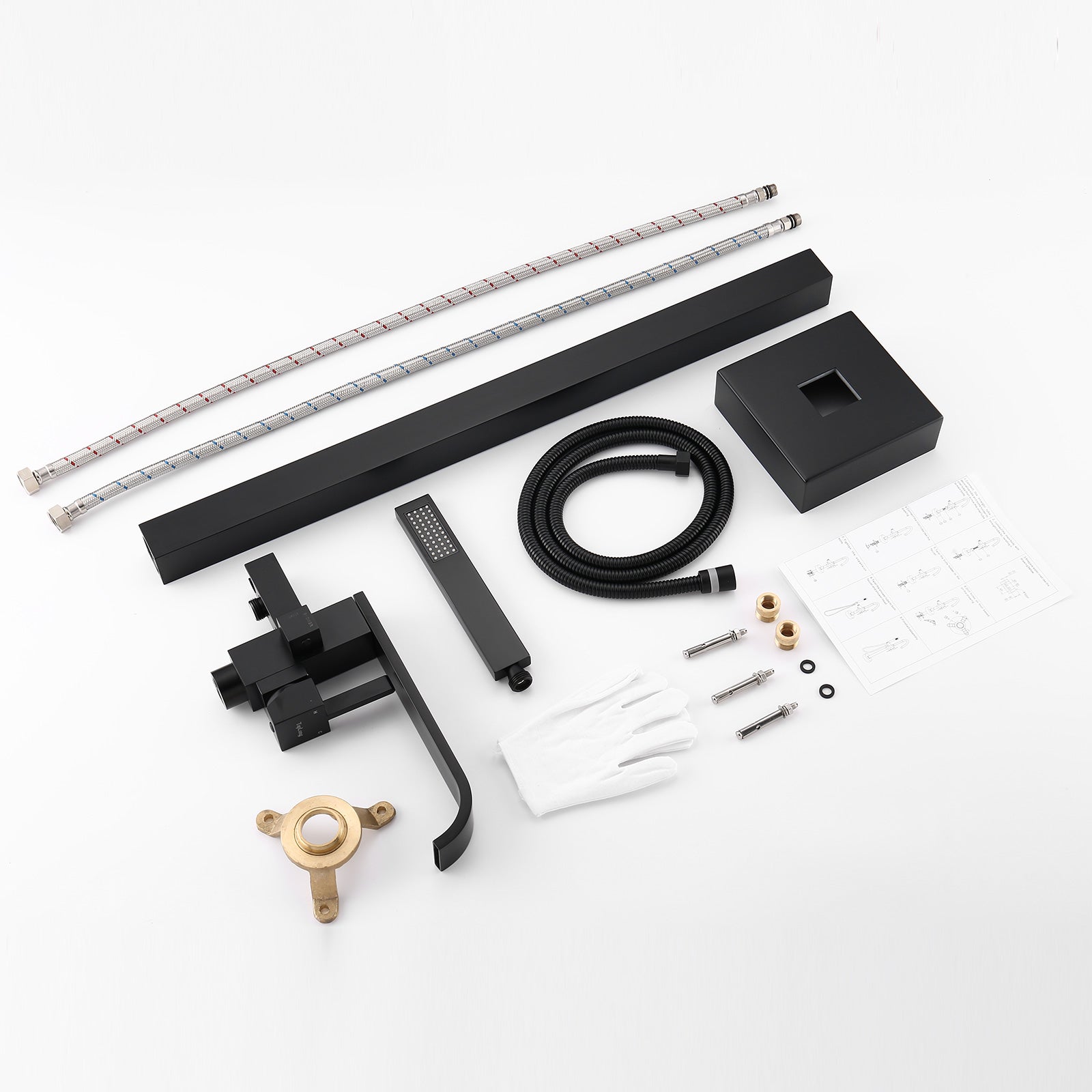 Matte Black Freestanding Bathtub Faucet Waterfall Tub Filler With Handheld Shower Matte Black Brass