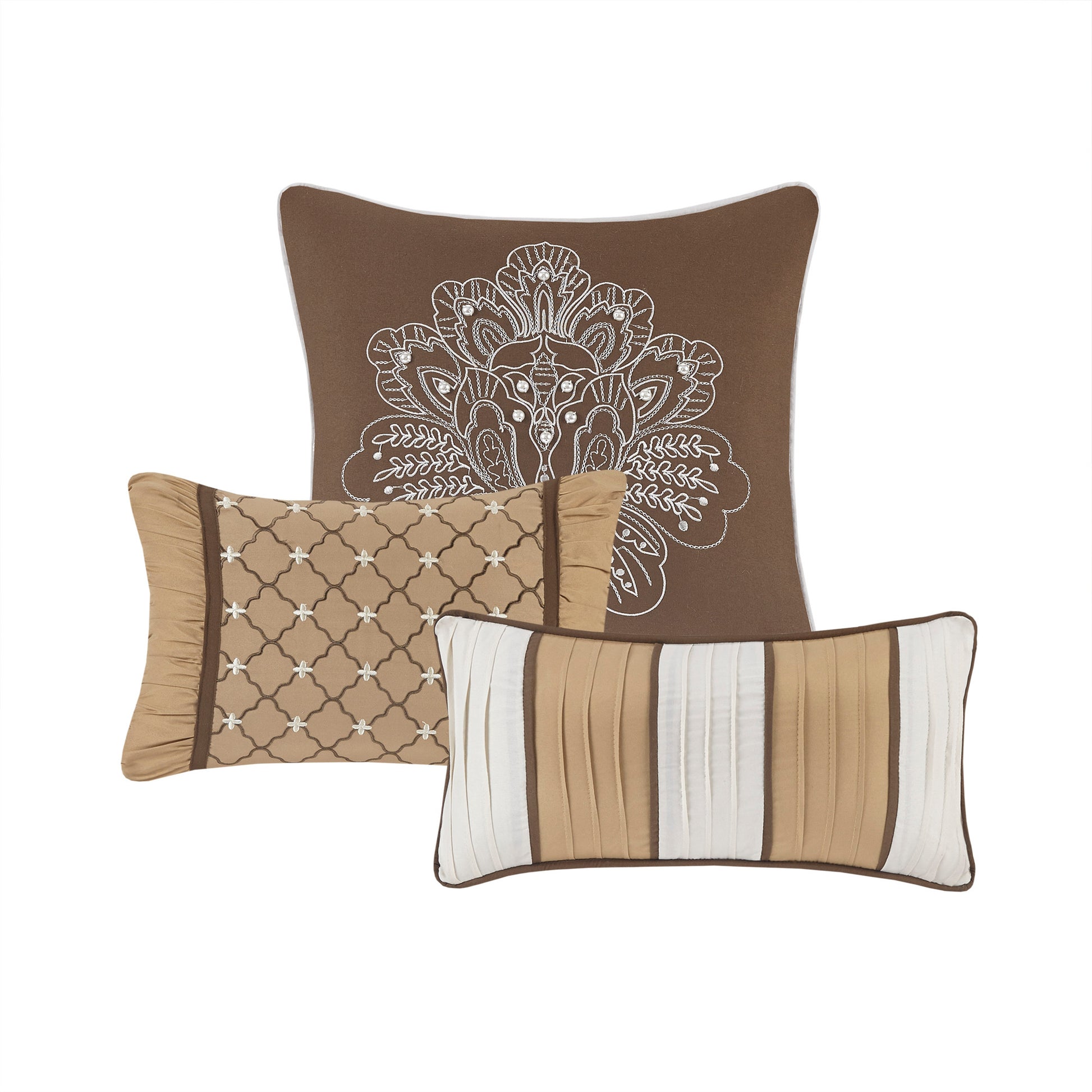 6 Piece Jacquard Quilt Set With Throw Pillows Brown Gold King Cal King King Brown Gold Cotton