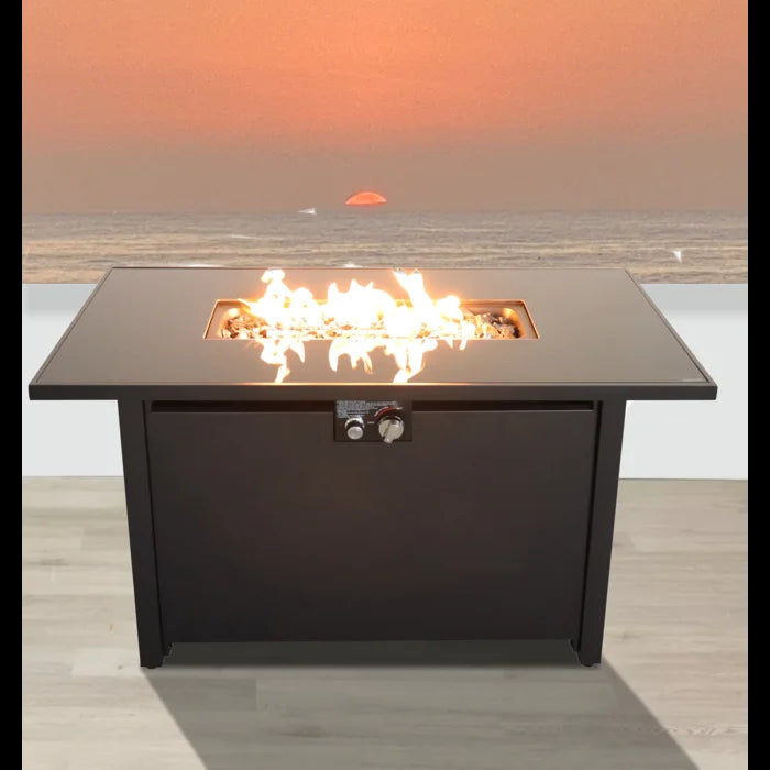 25" H X 42" W Steel Outdoor Fire Pit Table With Lid Black Steel