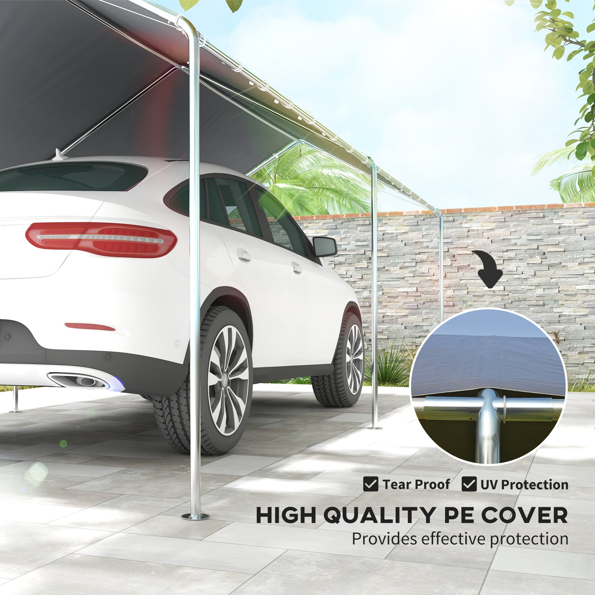 Outsunny 10'X20' Carport Heavy Duty Galvanized Car Canopy With Included Anchor Kit, 3 Reinforced Steel Cables, Grey Grey Steel