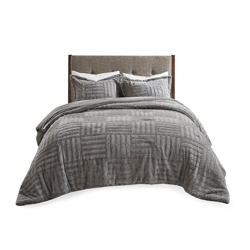 Fur Down Alternative Comforter Mini Set Queen Grey Faux Fur