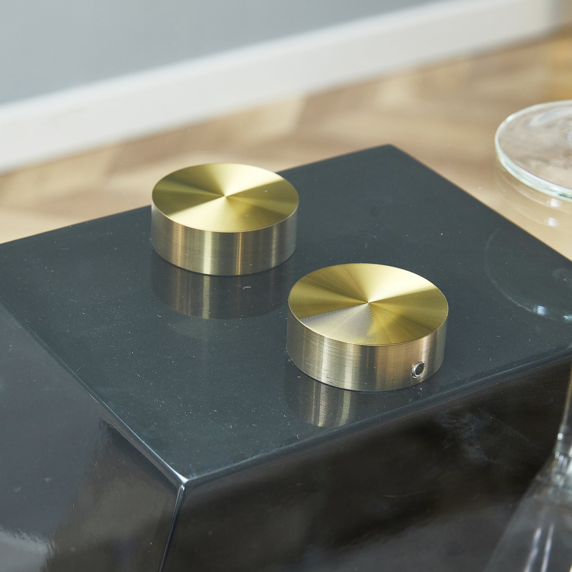 Table And Chair Set,Clear Tempered Glass And Black Legs Of The Table, Pu And Gold Legs Of The Chair Black Grey Seats 4 Tempered Glass