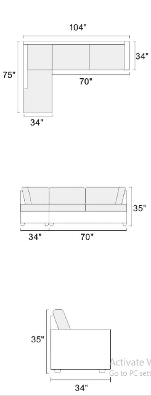 Modern 3Pc Sectional Sofa Set Reversible Chaise Sofa Ottoman Gray Linen Like Fabric Living Room Furniture Couch Grey Wood Primary Living Space Tufted Back Contemporary,Modern L Shaped Particle Board 5 Seat