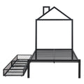 Twin Size Metal Platform Bed With Two Drawers,House Shaped Headboard Design, Black Twin Black Metal