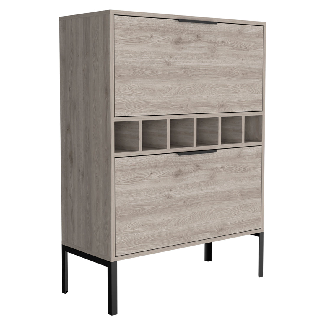 Rowan Bar Cabinet, Six Built In Wine Rack, Double Door Cabinet Light Gray Particle Board Engineered Wood