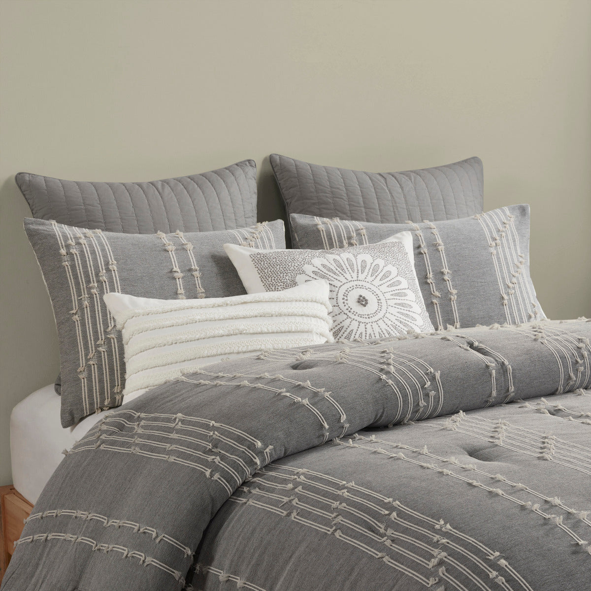 3 Piece Cotton Jacquard Comforter Set Gray Full Queen Queen Gray Cotton