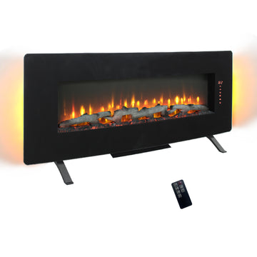 48 Inch Curved Front Wall Mounted Electric Fireplace With Remote And Multi Color Flame & Emberbed Powder Coated Electric Antique Black Vent Free Primary Living Space Yes Wall Mount Tempered Glass Sheet Metal Electric