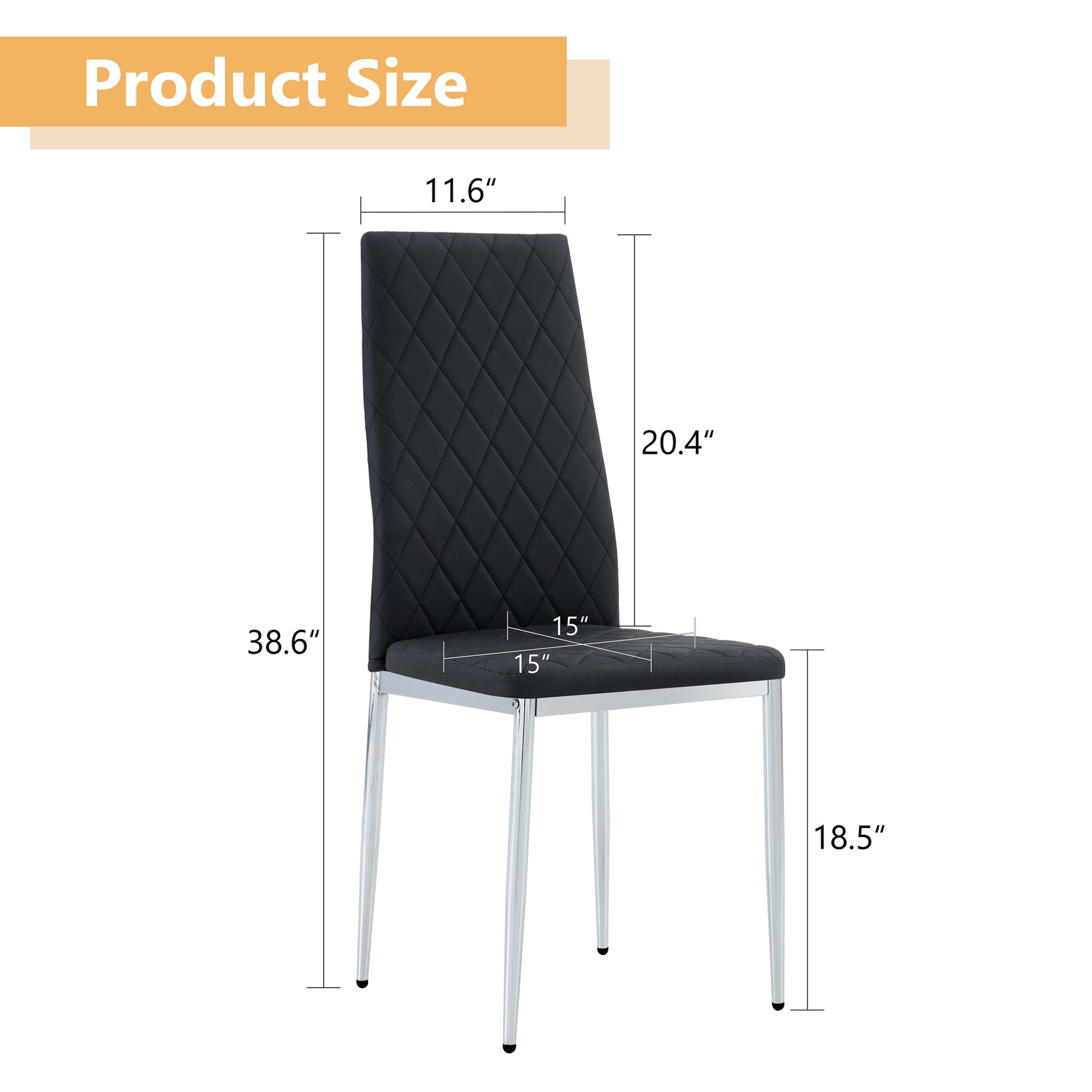 Grid Armless High Backrest Dining Chair, Black Chair And 6 Piece Set Of Electroplated Metal Legs, Office Chair. Suitable For Restaurants, Living Rooms, Kitchens, And Offices.W115163430 0924 Black Foam Pu