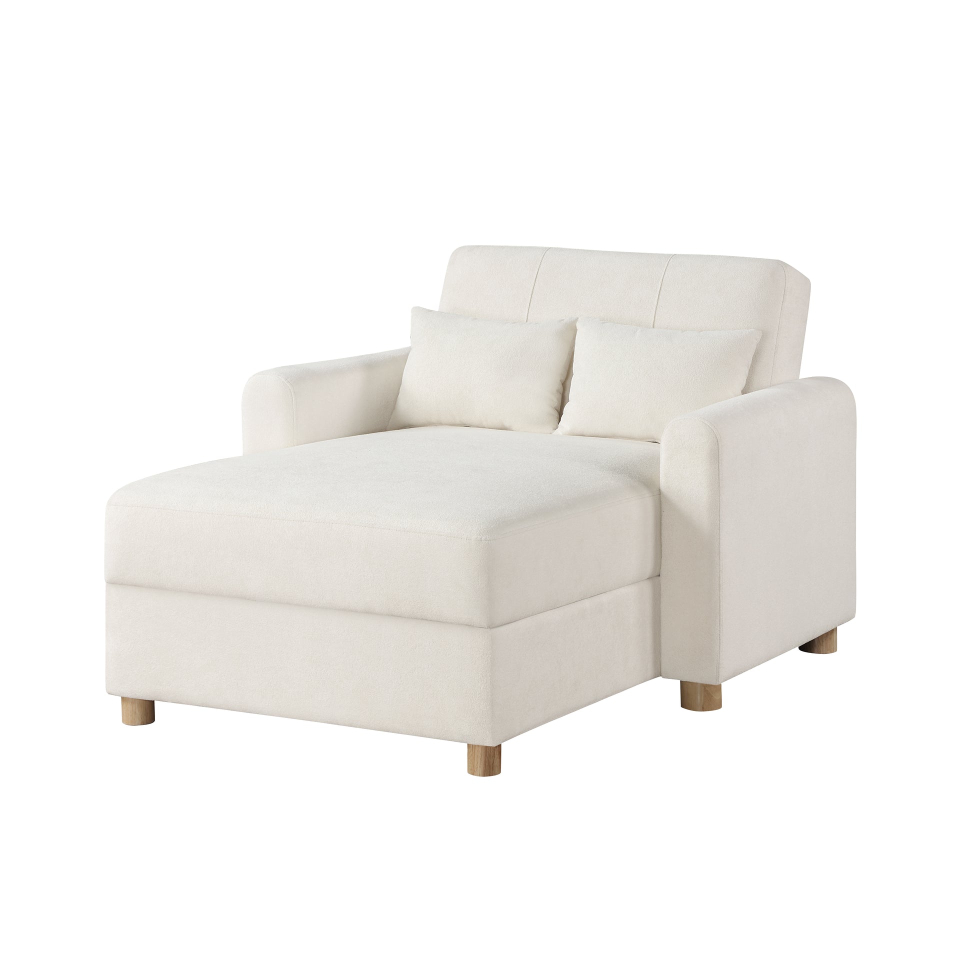 Thomas 42.5"W White Fabric Convertible Sleeper Chaise Lounge Chair With Storage White Fabric