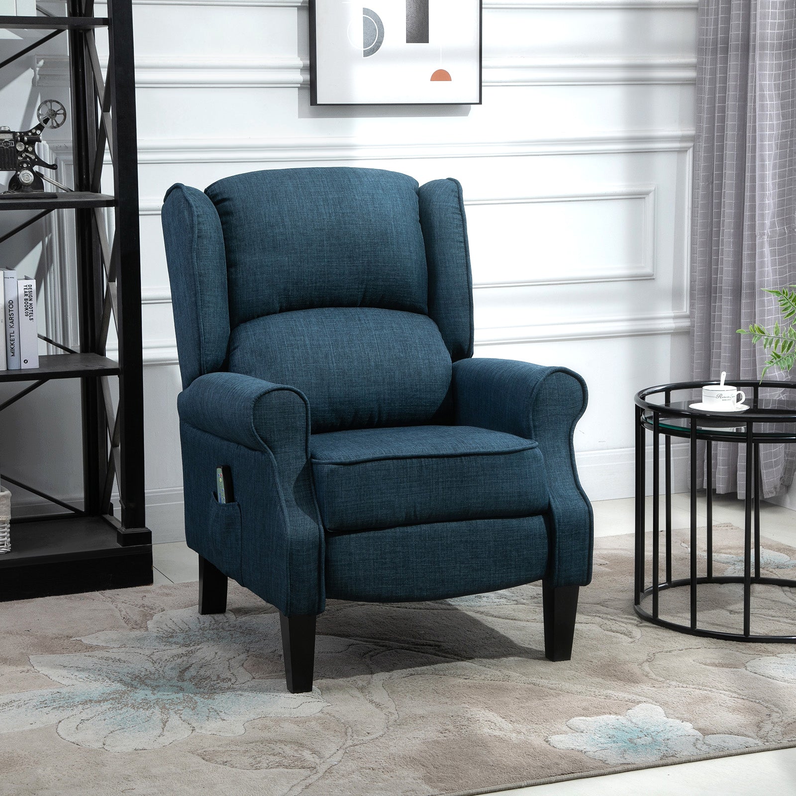 Homcom Massage Recliner Sofa With Heat Function, Remote Control, Blue Blue Polyester