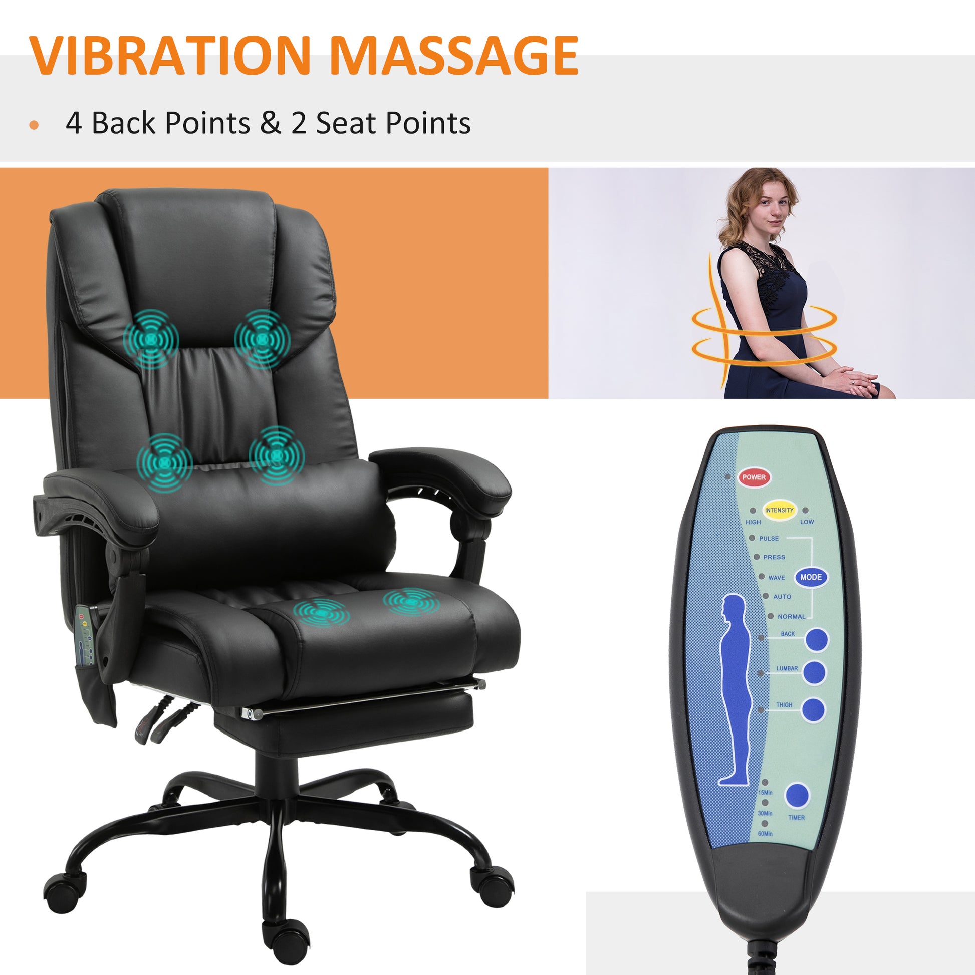 Vinsetto High Back Massage Office Chair With 6 Vibration Points, Pu Le Vinsetto High Back Massage Office Chair With 6 Vibration Points, Pu Le