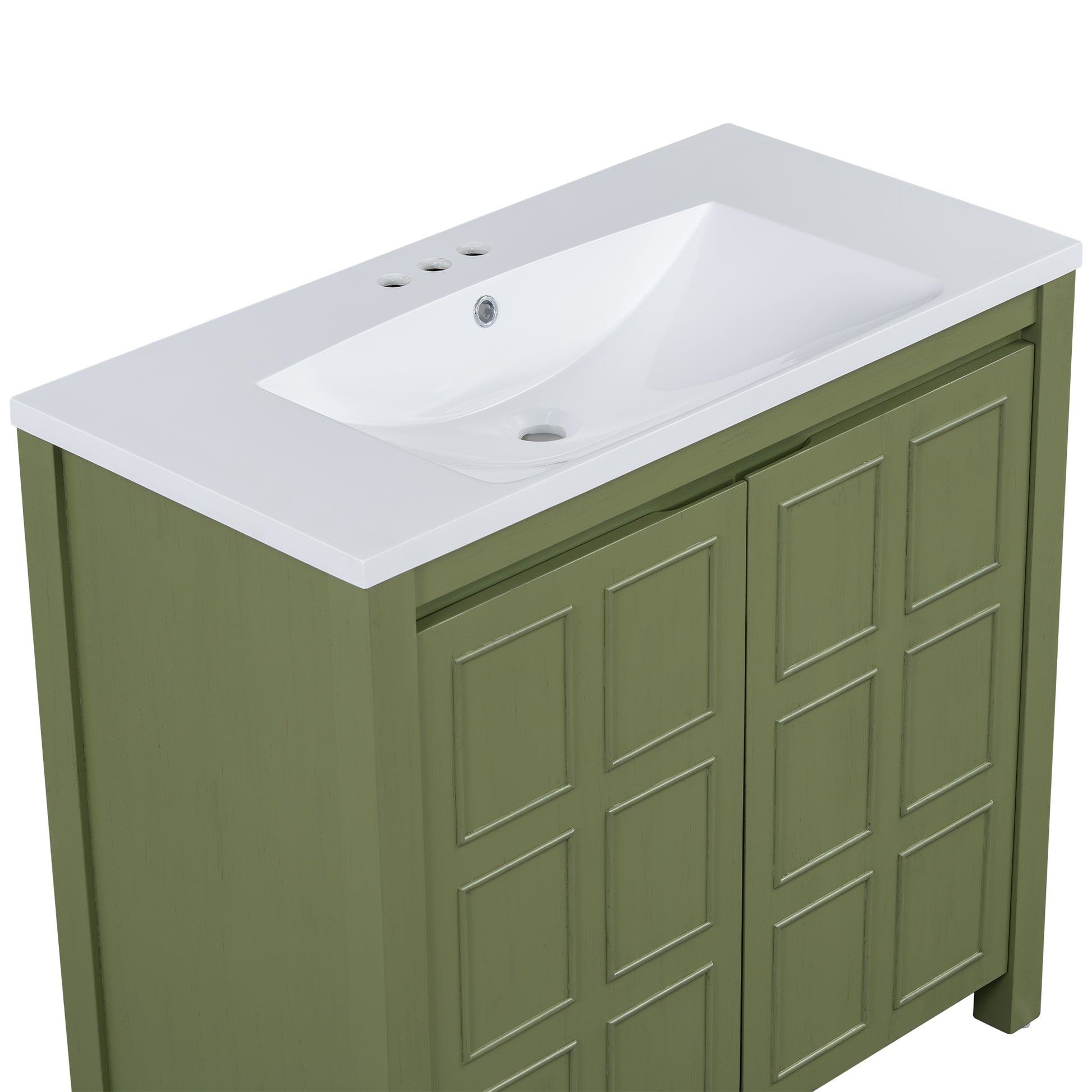 36" Bathroom Vanity Organizer With Sink, Combo Cabinet Set, Bathroom Storage Cabinet, Olive Green Olive Green Bathroom Solid Wood Mdf Resin