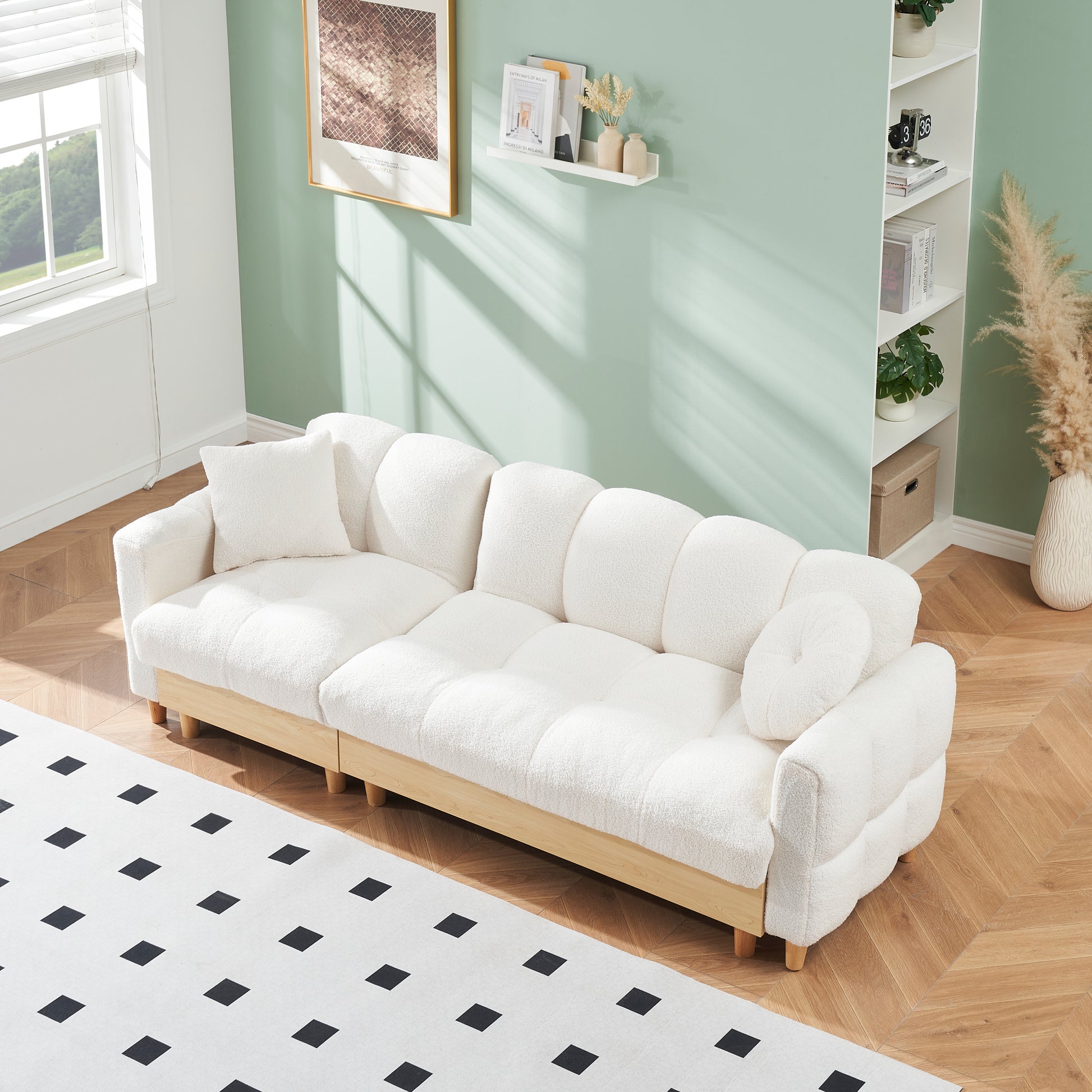 Beige Technology Cloth Three Seat Sofa Lift Sofa Bed With Locker Sofa Sofa Bed Small Sofa Small Family Sofa Bed Beige Teddy 3 Seat