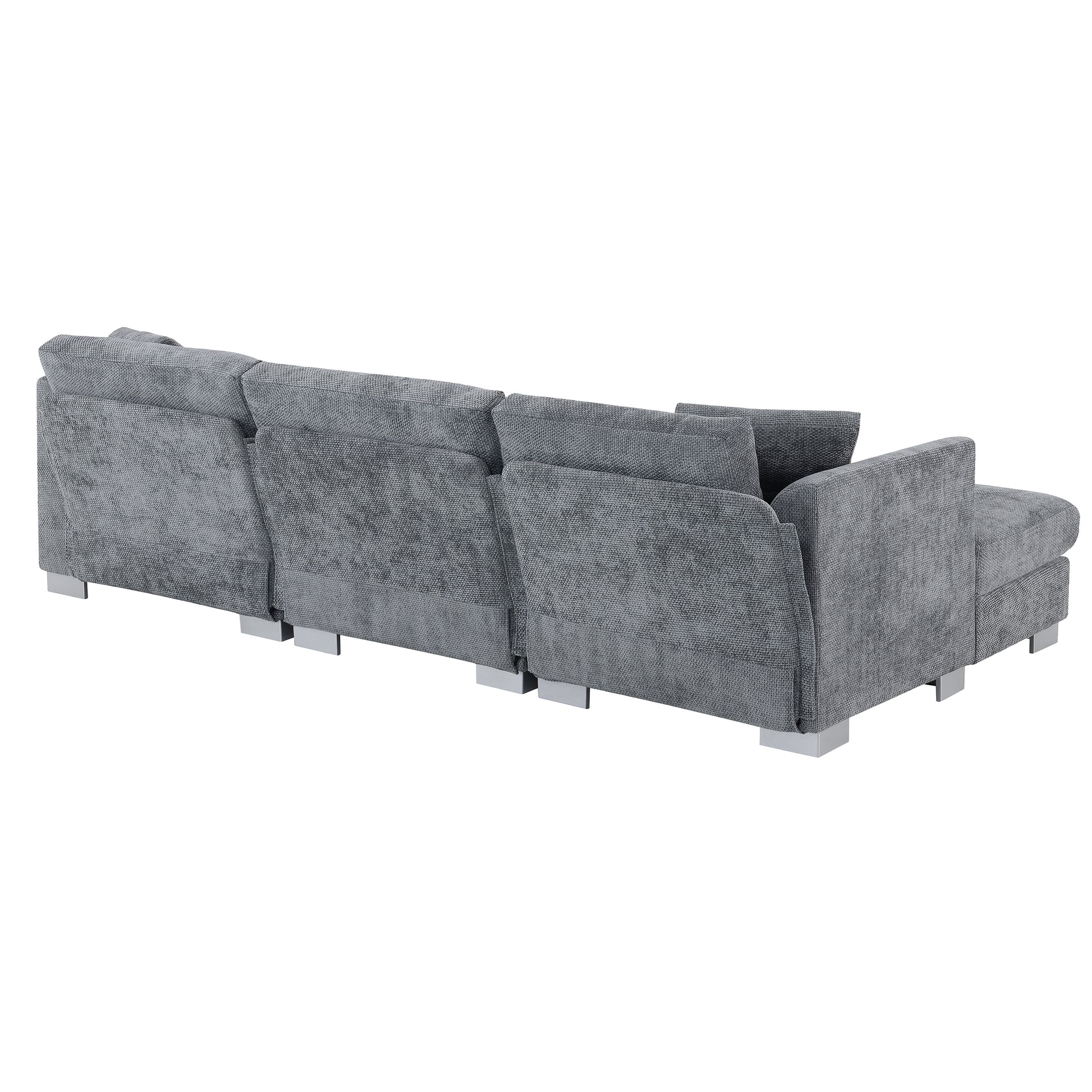 96*56" Modern Cloud Sectional Sofa,L Shaped Luxury Couch Set With 2 Free Pillows,4 Seat Chenille Indoor Furniture With Oversized Chaise For Living Room,Apartment,Office,3 Colors Gray Chenille 4 Seat