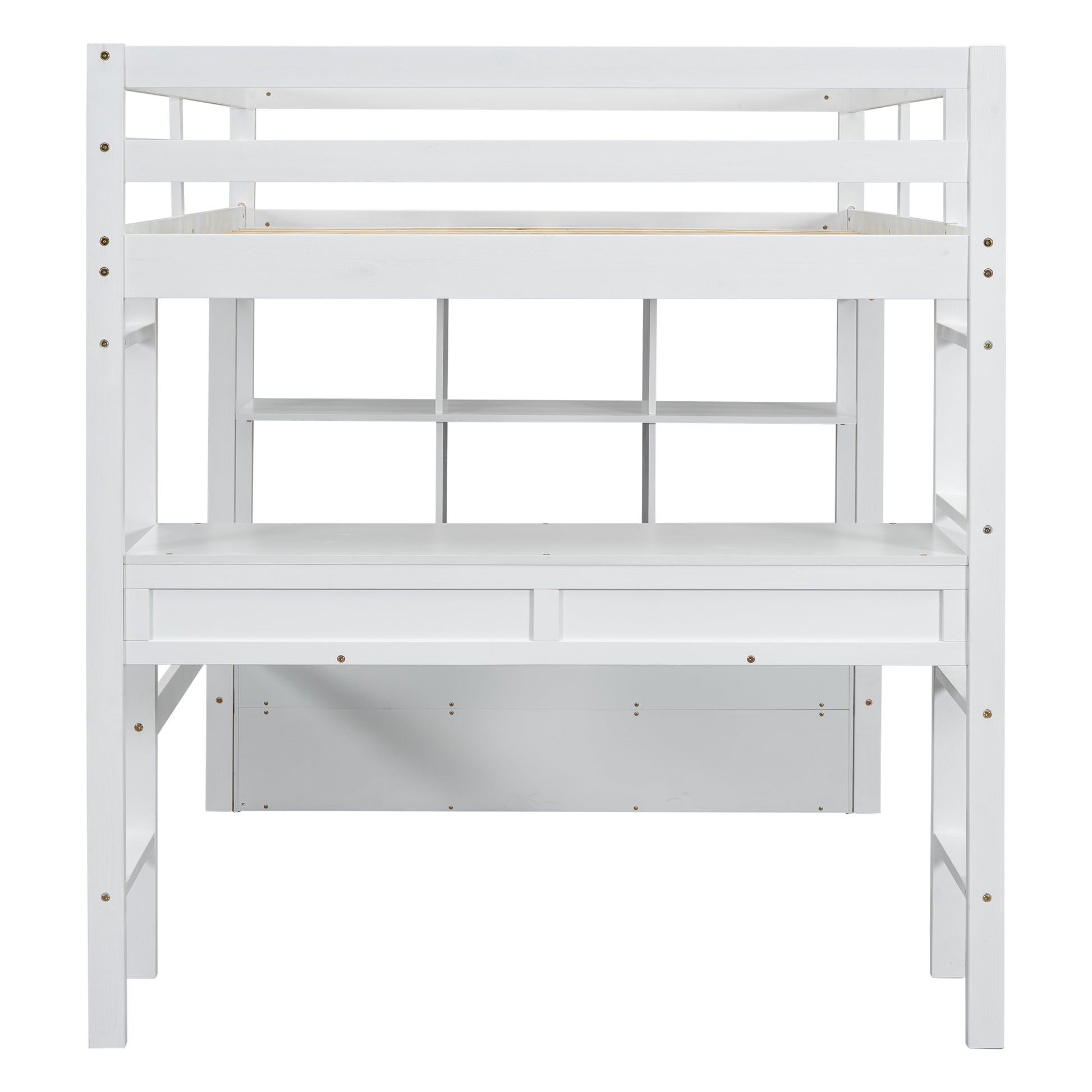 Full Size Loft Bed With Built In Desk With Two Drawers, And Storage Shelves And Drawers,White Old Sku:Gx000320Aak 1 Box Spring Not Required Full White Wood Bedroom Pine