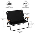 Outsunny Double Folding Camping Chair, Loveseat For 2 Adults, Portable Camping Couch With Wood Armrest & Cupholders, For Backpacking, Beach, Sports Travel, Black Black Steel