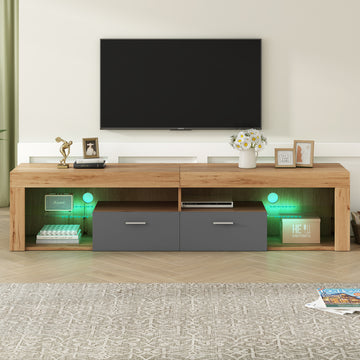 Modern Design Tv Stands For Tvs Up To 80'', Led Light Entertainment Center, Media Console With 6 Storage Cabinets, Tv Cabinet For Living Room, Bedroom, Home Theatre Black,Wood Brown Primary Living Space 70 79 Inches 70 79 Inches Modern 75 Inches Particle