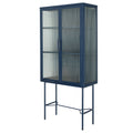 Elegant Floor Cabinet With 2 Glass Doors Living Room Display Cabinet With Adjustable Shelves Anti Tip Dust Free Easy Assembly Blue Color Old Sku:W68766570 Blue Steel