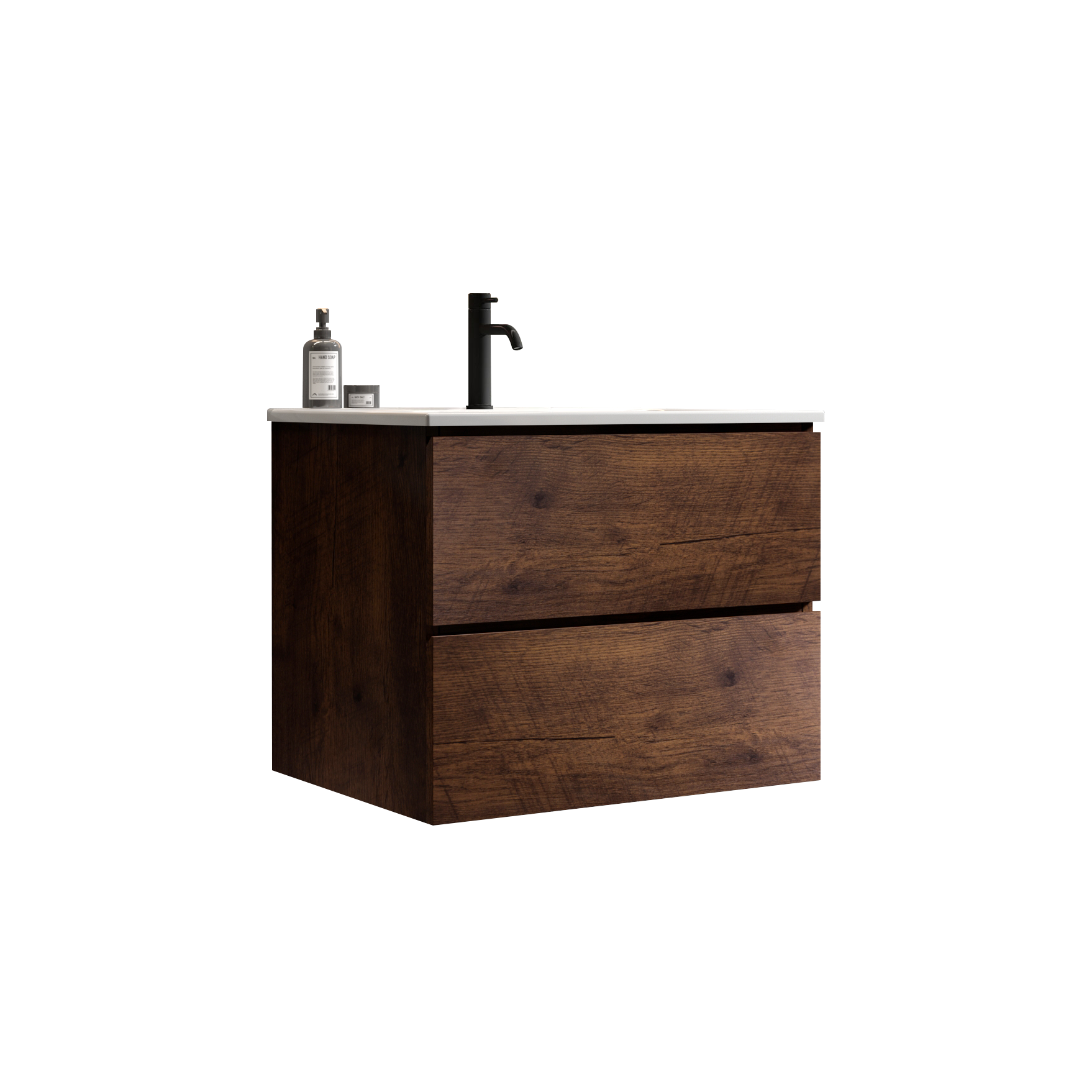 Wall Mount 24" Walnut Bathroom Vanity With Ceramic Sink With One Faucet Hole, Large Storage Floating Bathroom Vanity For Modern Bathroom, One Piece Sink Basin Without Drain And Faucet, Pre Assembled Walnut Bathroom Modern Ceramic Mdf