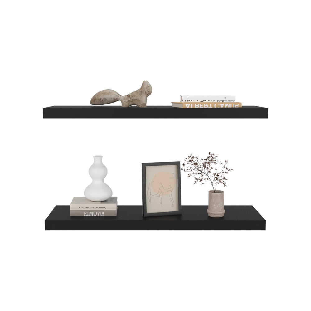 Floating Shelf Dallas, Living Room, Black Black Particle Board Engineered Wood