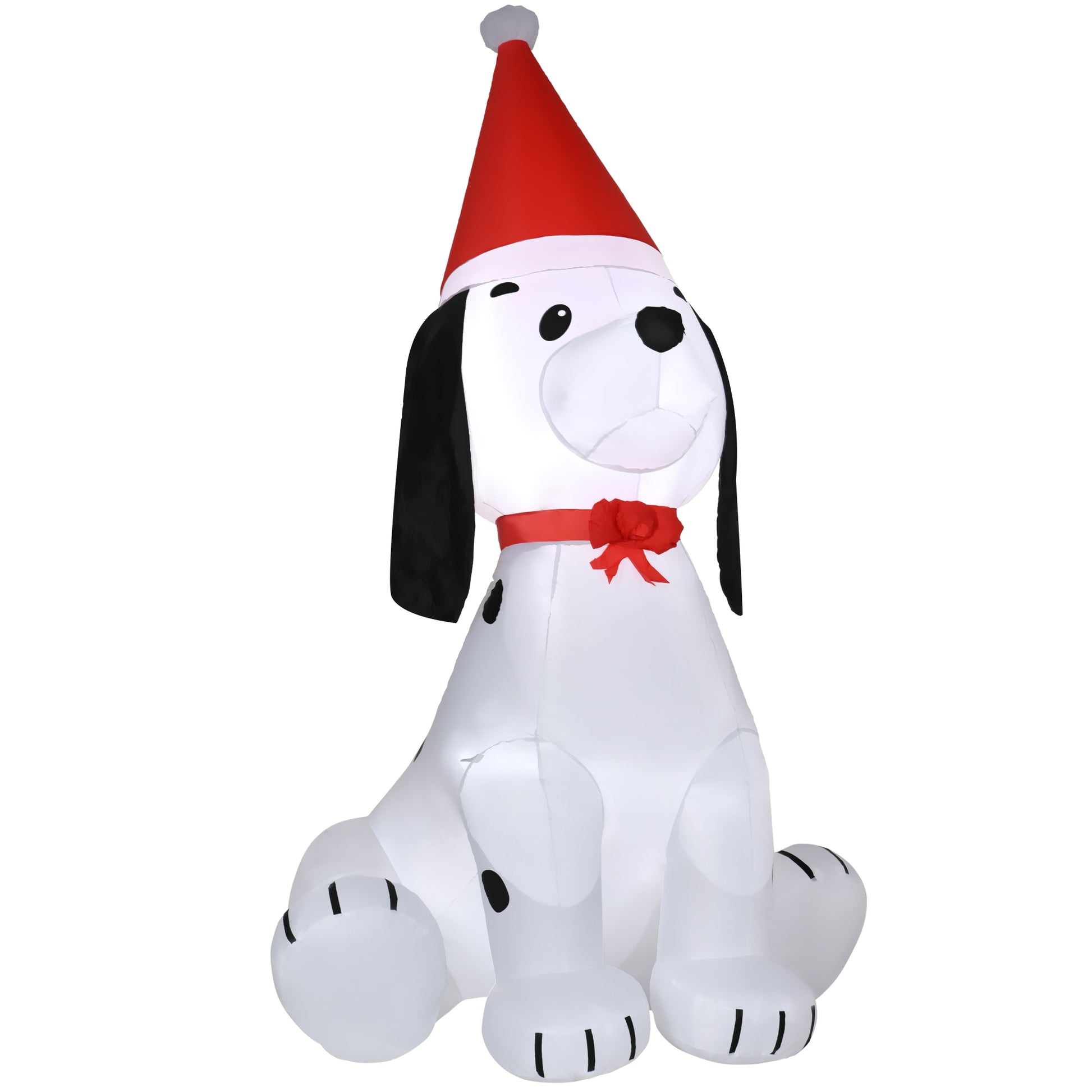 Homcom 6Ft Christmas Inflatables Outdoor Decorations Puppy Dog Wearing A Santa Hat, Blow Up Yard Christmas Decor With Led Lights Display White Fabric