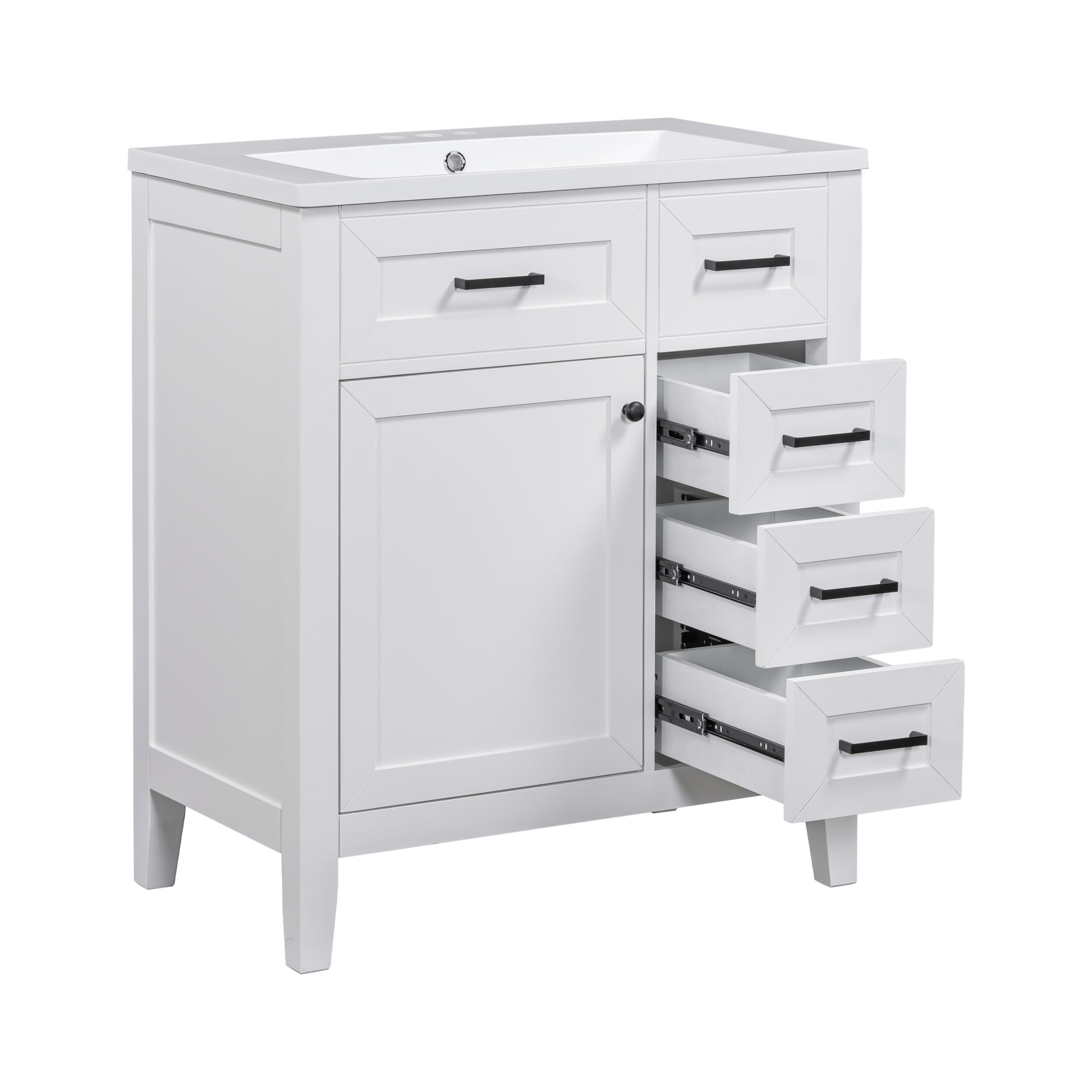 30" Bathroom Vanity With Sink Combo, White Bathroom Cabinet With Drawers, Solid Frame And Mdf Board Old Sku:N725S999222K White Solid Wood Mdf
