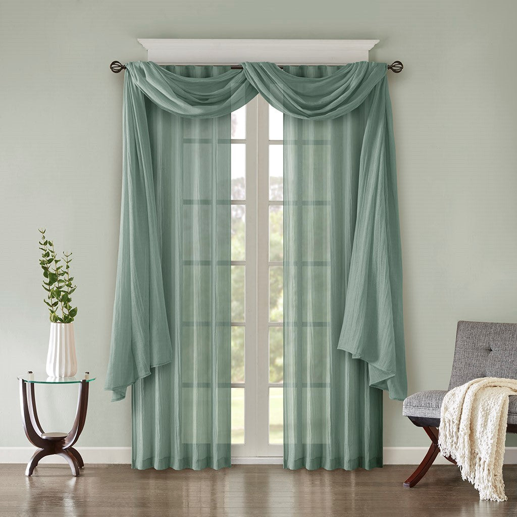 Solid Crushed Curtain Panel Pair 2 Pcs Window Panels Aqua Polyester